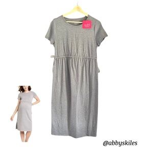 Isabel Maternity by Ingrid & Isabel Short Sleeve Tie Waist Dress Gray Small